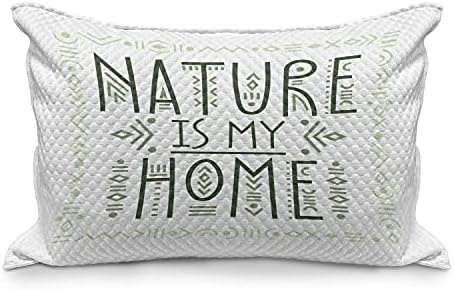 A natureza de Ambesonne é minha capa de travesseira acolchoada em casa, tipografia emoldurada com estrias e motivos tribais, capa padrão