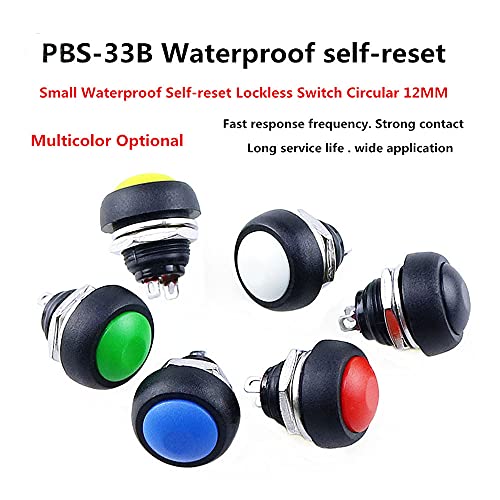 1pcs 2pin mini interruptor 12 mm 1a interruptor à prova d'água PBS33B 12V Motão momentâneo do botão Redefinir PBS-33B-Red