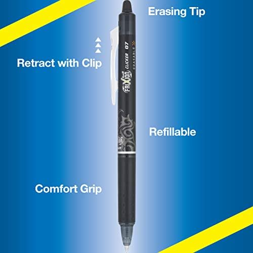 Piloto Frixion Clicker Apagável, canetas de tinta em gel recarregável e retrátil, ponto fino, tinta preta e clicker de frixion apagável,