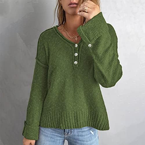 Sweater de malha vil de pescoço casual botão de manga longa henley suéteres de grandes dimensões no outono tampo de jumper