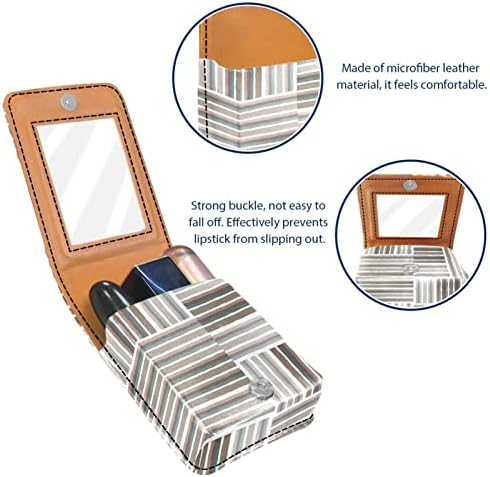 Caixa de batom oryuekan com espelho bolsa de maquiagem portátil fofa bolsa cosmética, listras marrons padrão moderno