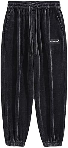 Calça de moletom masculina com zíper com zíper de calças de bolso calças de perna larga e elástica da cintura