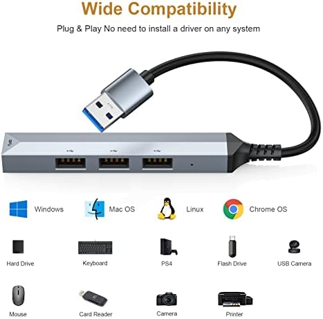 Extensões de hub USB, expansor de hub USB 3.0 de 4 portas, Hub USB Ultra-Slim, Estação de Adaptador de Expansão do Hub