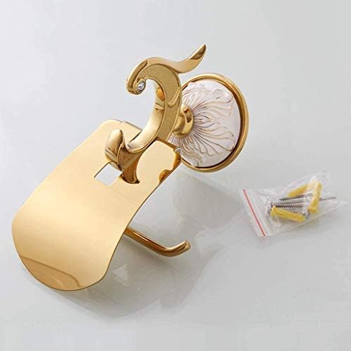 Zldxdp Polido de papel higiênico de latão com tampa montada na parede, esculpida de arte, decoração de ouro