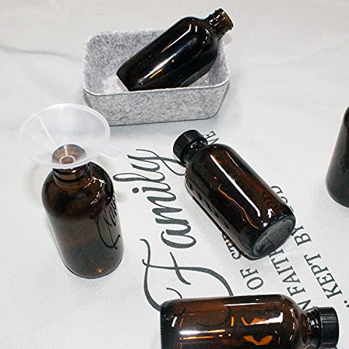 BPFY 24 Pack 4 Oz Amber Boston Glass com tampa poli preta, funil, rótulos de giz, caneta para extrato de baunilha caseiro, óleos