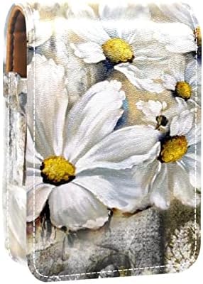 Caixa de batom Oryuekan com espelho bolsa de cosméticos portátil fofa, bolsa cosmética, flor branca retrô