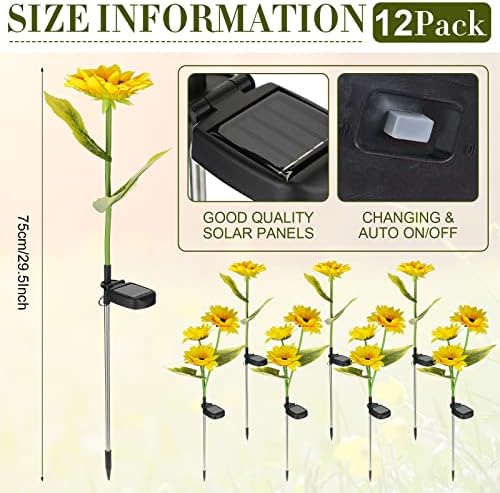 12 Pack Sunflower Luzes solares de jardim ao ar livre Luzes de girassol com 20 cabeças Sunflower impermeável Decoração de flores