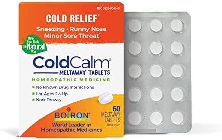 Comprimidos de colegal de boiron para alívio de sintomas de resfriado comuns, como espirros, nariz escorrendo, dor de garganta e congestão nasal - não -drowsy - 60 contagem