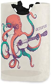 Yyzzh Vintage Octopus Play Guitar Ocean Marine Sea Life Design Design Lavanderia Bolsa de Cesta de Cascas