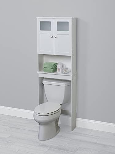 Zenna Home Over-the-Toilet SpaceSaver, com 2 portas de vidro, armazenamento no banheiro, café expresso, branco