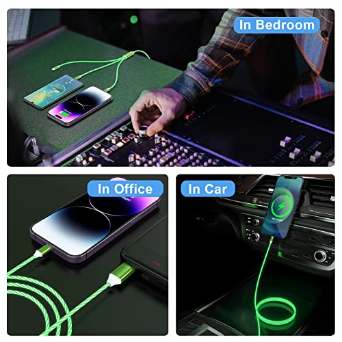 3-em 1 Multi USB LED UNIVERB LED CABO DE COBTO DE TELEFONE ， Lightning+Tipo C+Micro USB Cabo de carregador de transportar conector para iPhone 14/13/12 pro max/xr/xs/8 7/se, iPad/LG/LG/ Samsung/Pixel