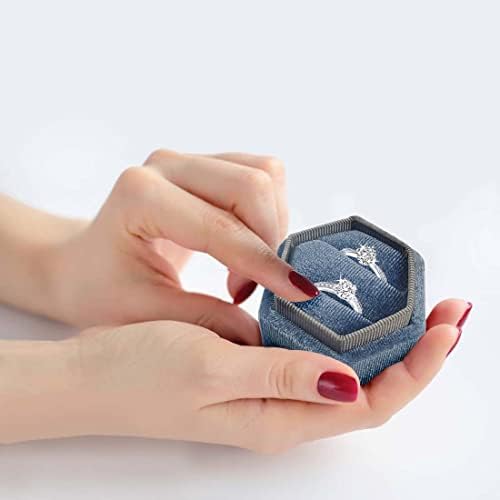 Caixa de anel de veludo da ELANE 2 PCS Caixa de gabinete hexágono com slots duplos com anel de noivado de tampa destacável Premium