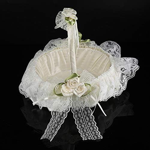 cesta de flores de flor romântica de renda romântica PLPLAABO, cestas de noiva de bambu acetinadas, clássicas e elegantes cestas
