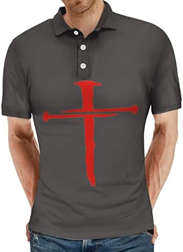 Camisas de pólo masculinas da HDDK Menção curta Jesus Jesus Cross Print Golf Tops Summer Front Placket Bottle Casual Tennis Shirt