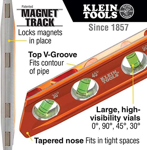 Klein Tools 80035 Nível, nível eletrônico digital e kit de ferramentas de ângulo, 2 peças e 935AB4V, nível de torpedo magnético de 6,25 polegadas é um nível de conduíte com 4 frascos