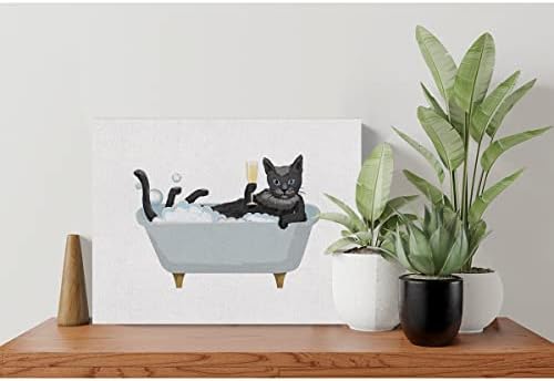 Gato engraçado na banheira emoldurada arte de parede de banheiro, pinturas de estampas de banho rústicas Poster 12