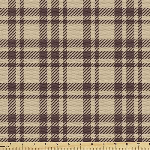 Tecido de tartan escocês de ambesonnen, com tema retro tema arte antiga verificação de moda xadrez geométrico de design, material resistente à água para almofada ao ar livre detalhes em casa, 1 jardas, marrom bronzeado