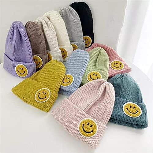 Homens e mulheres tricotaram Smiley Face Beanie | 11 variantes de cores | Chapéu de inverno acrílico suave | Macio e elástico