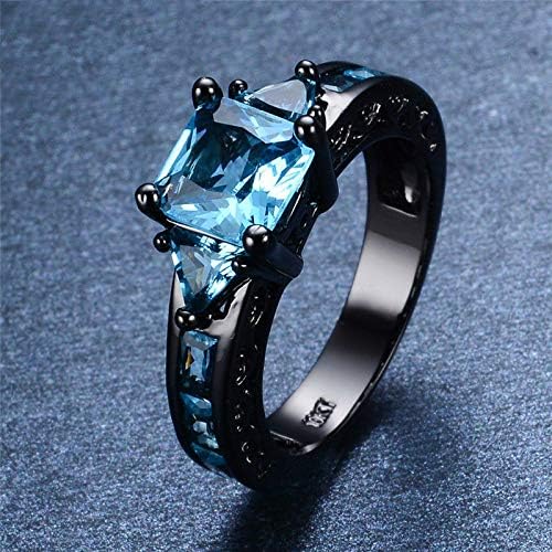 Play Pailin Princess Cut Square Black Gold Aquamarine Band Ring Wedding Men Mulheres Tamanho 5-11