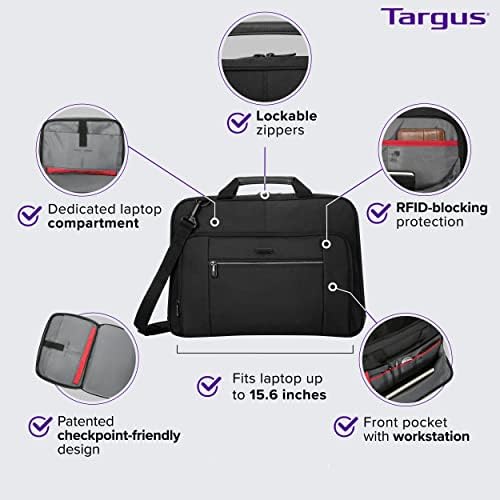 Bolsa de laptop do Targus Classic para laptops de 15,6 polegadas, design amigável ao ponto de verificação da TSA, pasta para
