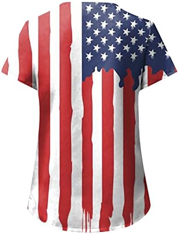 VIYABLING 4 de julho American Bandle Short Sleeve Button Up Cirts For Women Tops Blouses Summer Business Business Shirt 2023