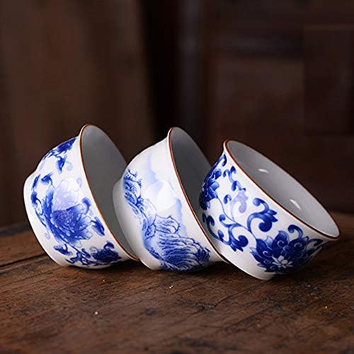 Woonson Chinese Handmade Kungfu Cup de 60 ml, o osso porcelana azul e branco de chá de chá de 3, canecas de chá de cerâmica