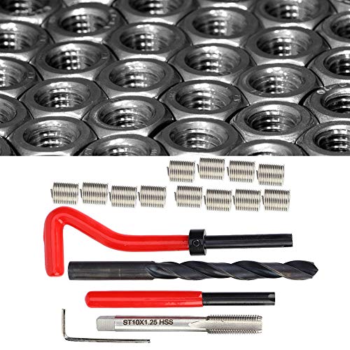 Kit de ferramentas de reparo de rosca de aço inoxidável 17 PCs, kit de reparo de rosca M10x1.25 Rethreading Tap Set for feminino Thread