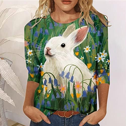 Camisa de coelhinho da Páscoa para mulheres fofas blush tops 2023 moda 3/4 manga de tripulante camisetas gráficas