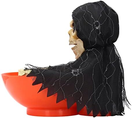 WBTY Halloween Candy Bowl, Halloween Animated Skeleton Candy Prato com movimento ativado, Decoração de Halloween do Skull Holder Screling Holloween com olhos leves e som assustador para truques ou travessuras