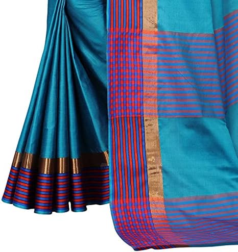 Peegli feminino algodão seda tecida Saree Solid Pattern Sari com pedaço de blusa