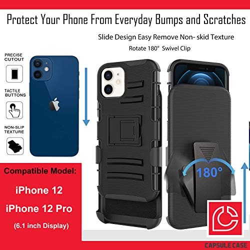 Ohiya Case Compatível com o iPhone 12 [Proteção militar Proteção à prova de choque para o coldre de kickstand protetora da capa preta do coldre] para iPhone 12 6,1 polegadas Display