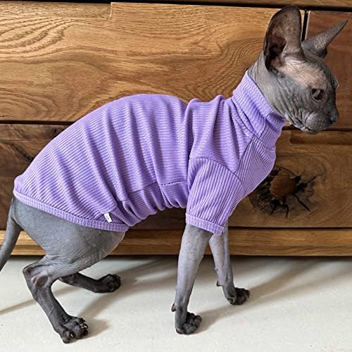 Sphynx Camisa Camisa Cat Turtleneck Sweater Pullover Kitten T-shirts com mangas de pijamas de gato para Sphynx Cornish Rex, Devon Rex, Peterbald, Purple)
