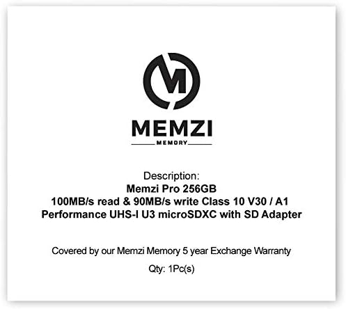 MEMZI PRO 256 GB 100MB/S CLASSE 10 U3 V30 Micro SDXC Card com adaptador SD para Sony Xperia 1/10/10 Plus, XZ3/XZ2/XZ1/XZ/X