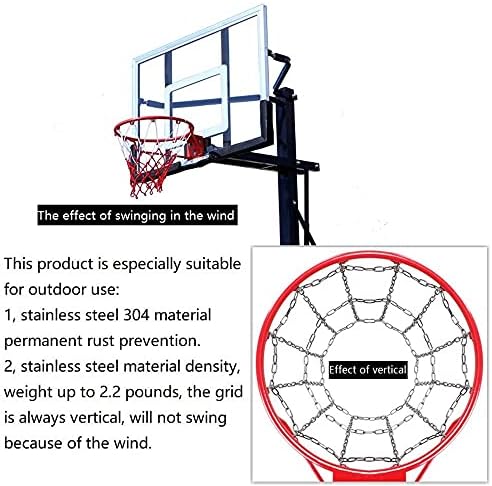 Rede de basquete Dakzhou, 304 cadeia de aço inoxidável trançado, prova permanente de ferrugem, instalação rápida.