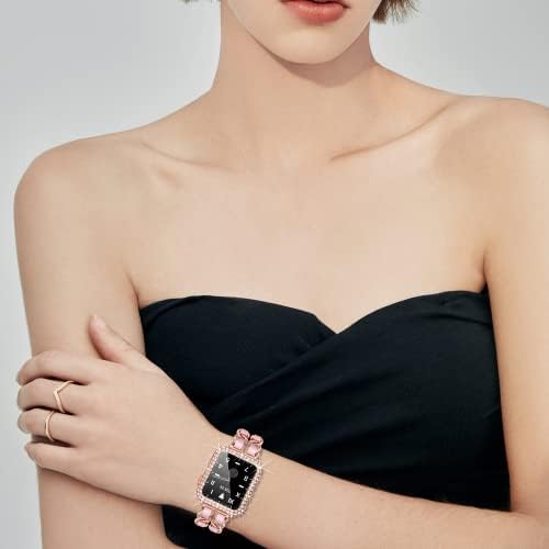 Mazuboho Compatível com Apple Watch Band 44mm + diamantes Tampa de proteção de tela, fácil ajustável para mulheres, faixa