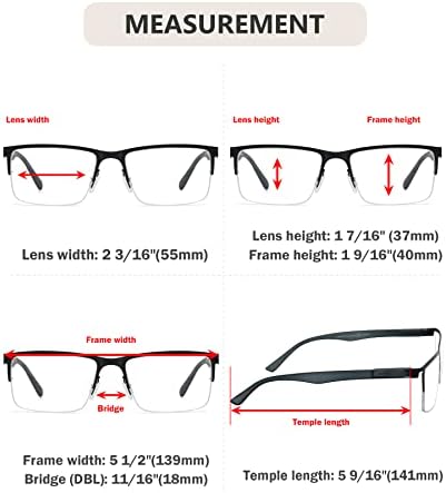 Eyekepper 4-Pack Mei-Rim Reading Glasses Reader Retângulo de metal leve para homens