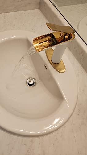 Torneira de cachoeira de pia do banheiro de 6ix Senses - torneira de bacia de banheiro de um orifício, torneira de cachoeira de maçaneta única, torneira de 1 orifício, torneiras de cachoeira, alça de ouro branca, fluxo suave fácil