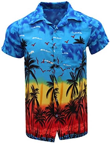 Camisas havaianas de manga curta de Znne para homens, Tops de verão Tops Casual Casual Casual Button Aloha camisa