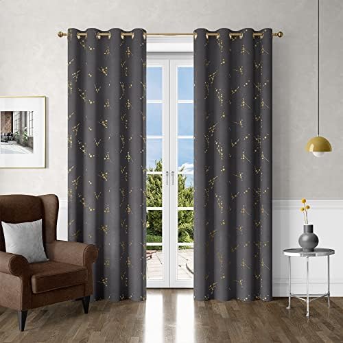 Cortinas de Blackout de Deconovo, cinza, 52 x 95 polegadas, papel alumínio de padrão de constelação, cortina longa impressa, cortinas