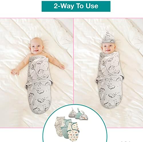 Mutual Products Baby Swaddles com chapéus para meninos e meninas recém -nascidos - 3 Pacote de algodão orgânico Cobertor de swaddle fácil ajustável - Infant