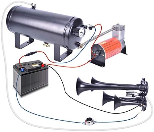 Kit de chifre de ar de 150dB, 4 trompete alto kit de chifres de trem para 150 psi de 12V compressor de ar 1,59 galão para