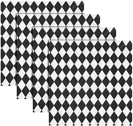 Quera 50 Pacote de papel xadrez branco preto guardanapos de festa suprimentos de halloween guardanapos de palhaço guardanapos de