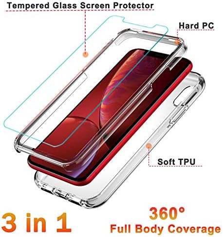 Firmge para iPhone XR, com [2 x Protetor de tela de vidro temperado] 360 cobertura de corpo inteiro PC rígido PC+Soft TPU