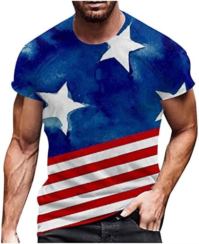 LCEPCY Mens 4 de julho T Camisetas American Flag Impresso Crew Neck Camisões de manga curta Camisa patriótica atlética