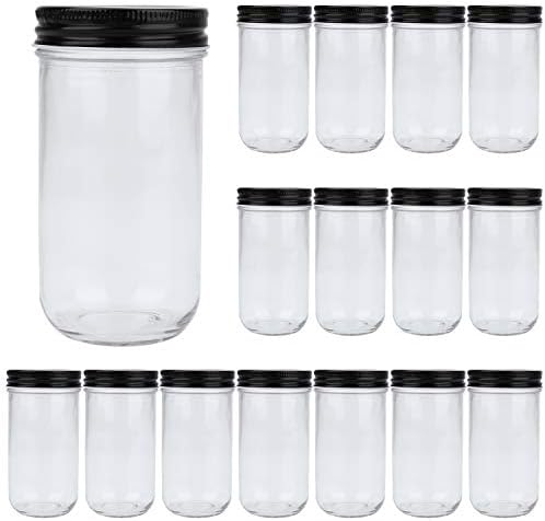 Jarros de vidro 16oz, frascos de pedreiro de boca larga qappda com tampas de 500 ml, picles enlatando potes de armazenamento