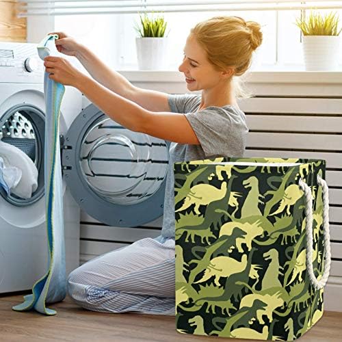 Deyya Dinosaur Cenas de lavanderia verde cesto cesto de altura dobrável para crianças adultas meninos adolescentes meninas em quartos banheiro 19.3x11.8x15.9 em/49x30x40.5 cm