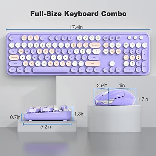 Combo de mouse de teclado sem fio - Geezer Deep Purple de tamanho completo Play de teclado colorido 104 - USB 2.4 G PLUEL RECEBIVER PLAY com teclados redondos -teclados Typewriter, para Windows, PC, Laptop, Desktop