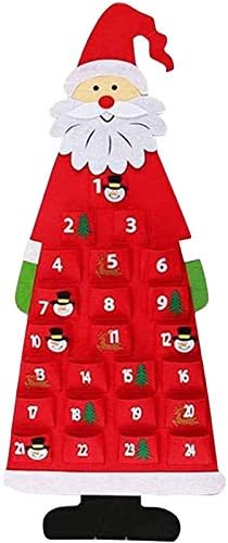 Calendário do advento de decoração de Natal Cartoon de decoração de decoração pendurada calendário de contagem regressiva com 24 bolsos, vermelho