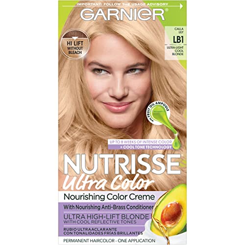 Cor de cabelo de garnier nutrisse ultra cor de nutrição, lb1 ultra -claro liro legal tintura de cabelo permanente, 1 contagem
