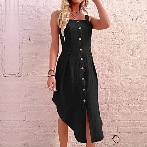 Tanques dopocq Cocktail sólido Ladie Affy A-Line Fin Dress Button Button Front Spring Square Walking confortável